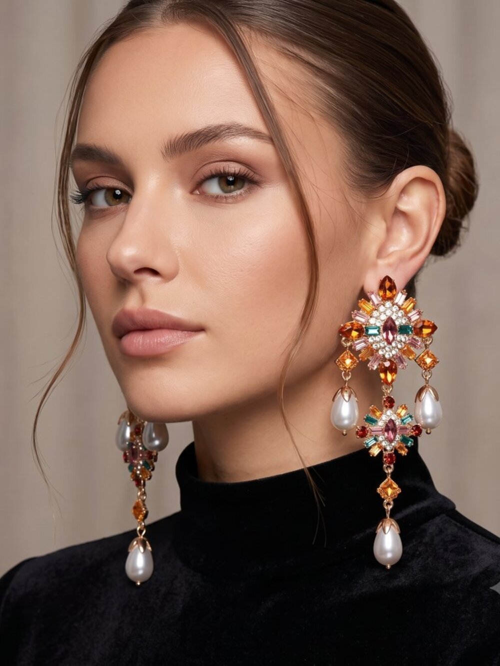 Baroque Versailles Gold Victorian Earrings Rococo Huge Couture Holiday Pearl NWT